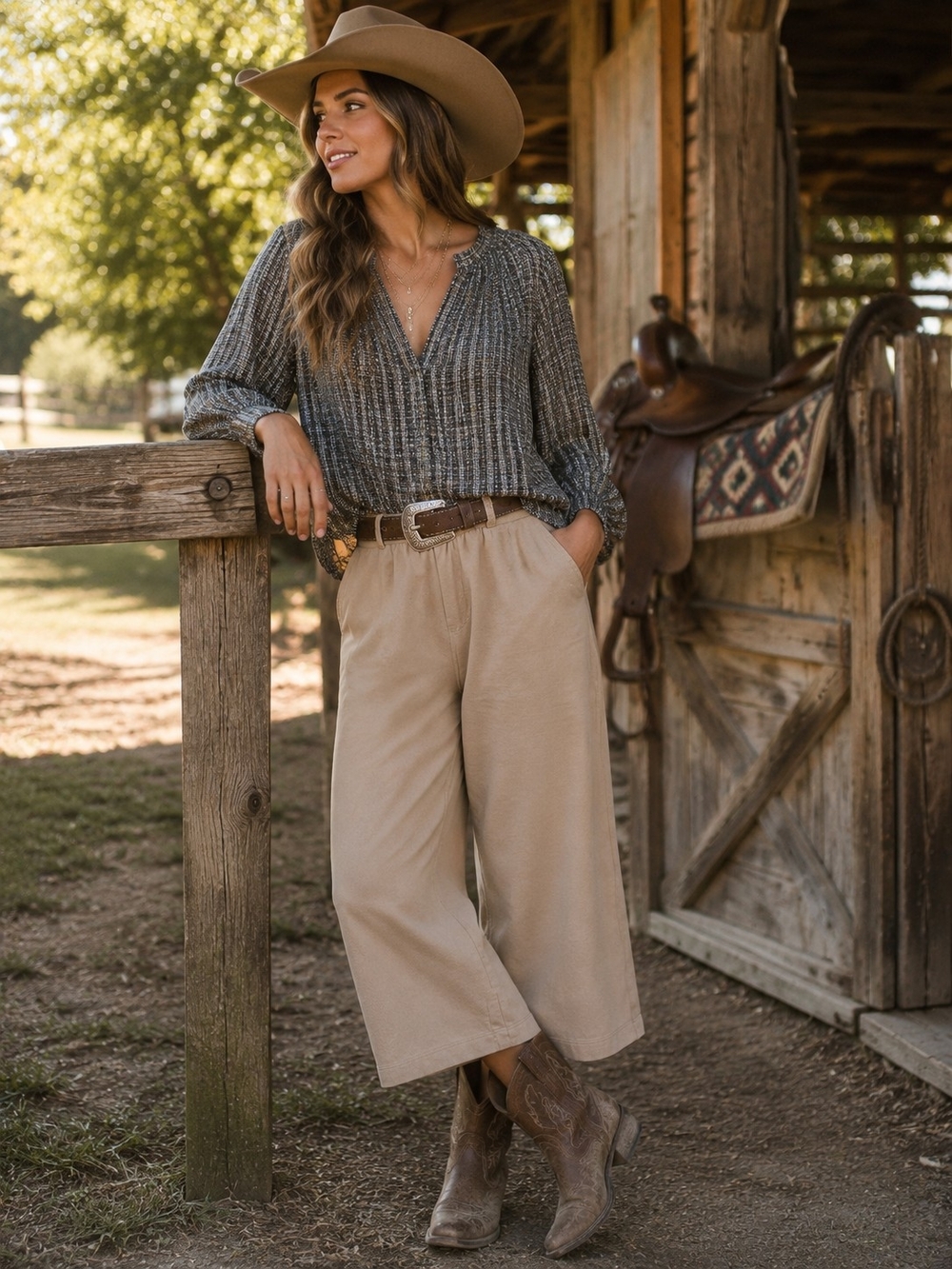 J. Jill Taupe Wide-Leg Cropped Pants
